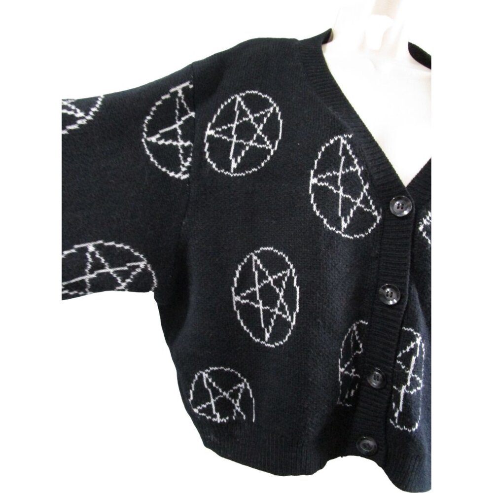 Romwe Womens 3XL Black Cardigan Gothic Emo Pentagram Halloween GUC - Picture 7 of 12